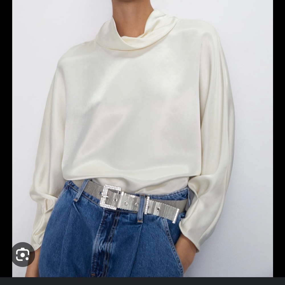 Zara | Satin Blouse w/ Cowel Neck - Size L